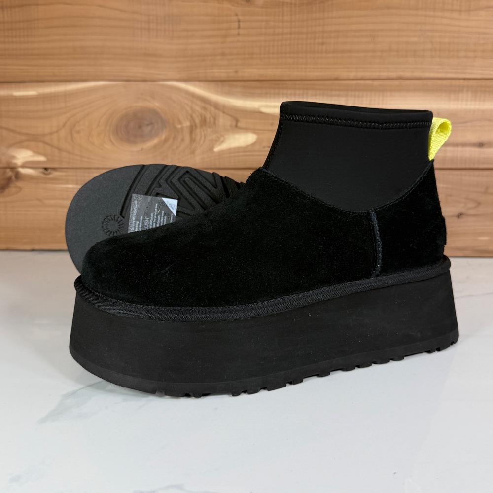 UGG Classic Dipper Black Suede Neoprene Platform Boots 1168170 Womens 7